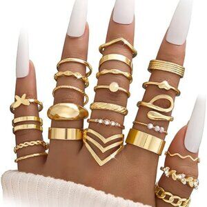 Jewelry | 25 Pcs Gold Knuckle Ring Set For Women Chunky Stackable ...
